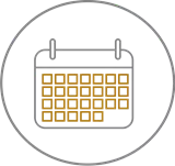 Black circle icon with outline of a calendar in the centre