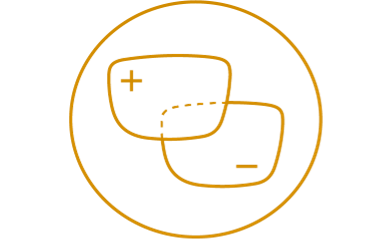 Gold circular icon of eyeglass lens