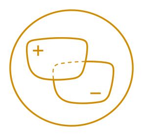 Gold circle icon of two lenses