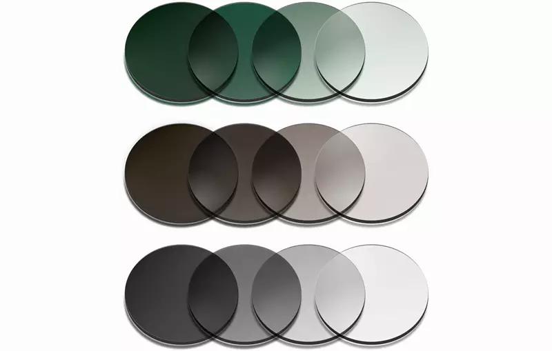 Three different coloured lens tints from dark to light 