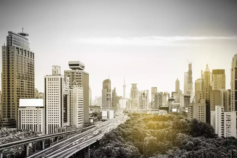 City landscape with skyscrapers and trees image 