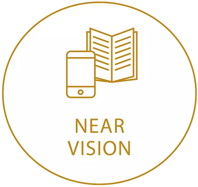 Gold circle icon showing near vision