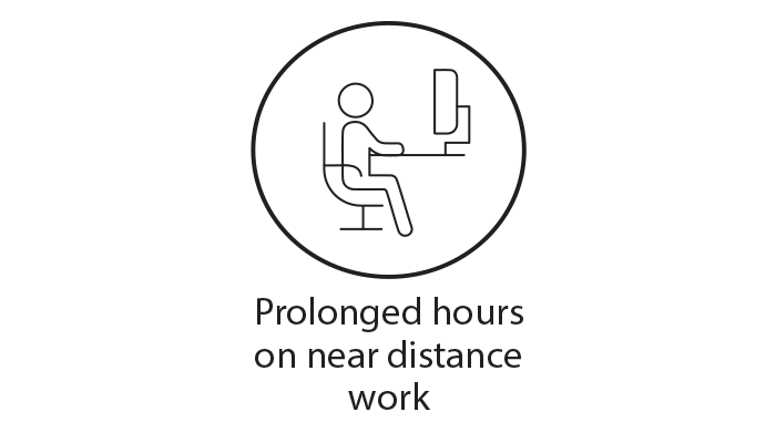 Black circle icon representing prolonged working hours on near distance work