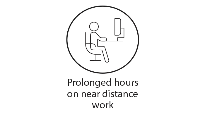 Black circle icon representing prolonged working hours on near distance work