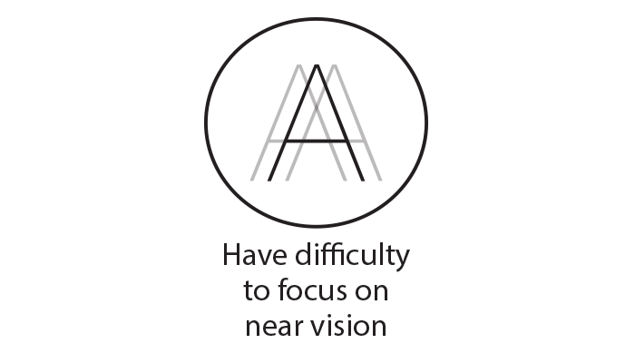 Black circle icon representing having difficulty to focus on near vision