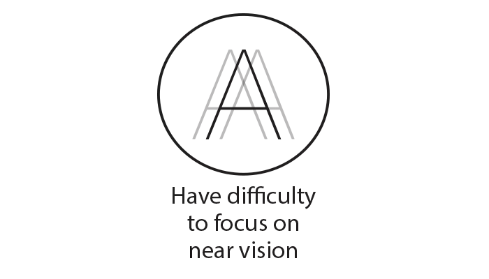Black circle icon representing having difficulty to focus on near vision