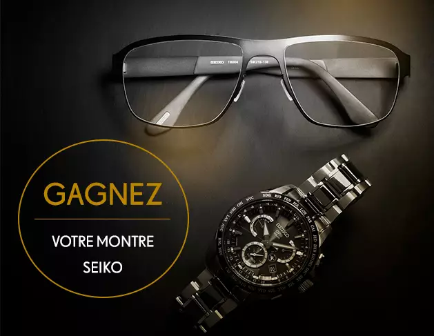 SEIKO eyeglass frames and watch sitting on table