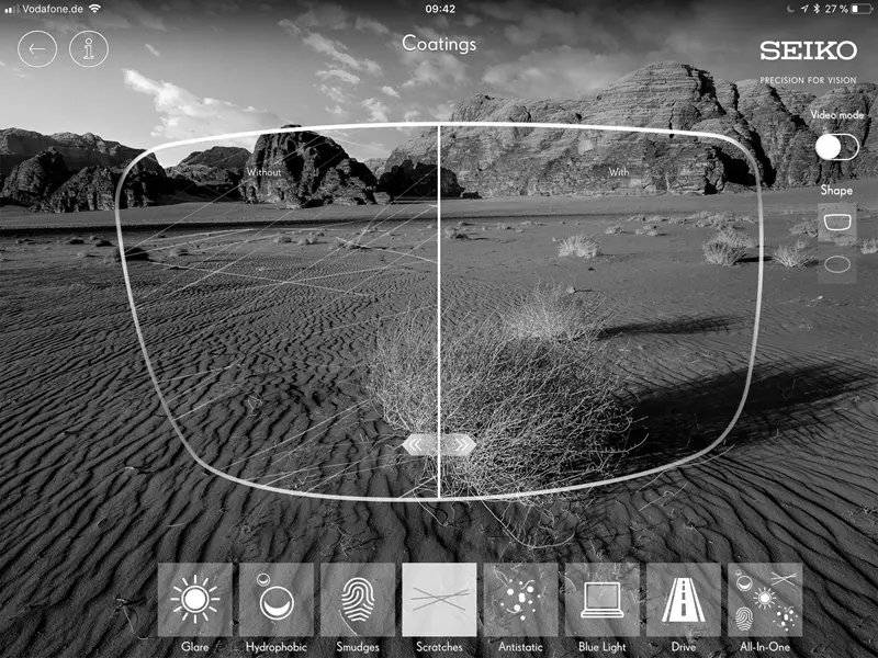 iPad screen showing different affect of lens coating